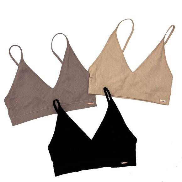 Danskin Intimates Bra Bralette Lot Black Nude Brown Tan Womens L - Picture 1 of 4